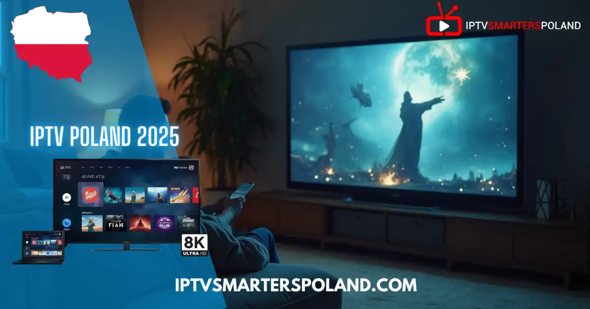 Mężczyzna ogląda Trex IPTV w jakości 8K – najlepsza telewizja internetowa w Polsce 2025