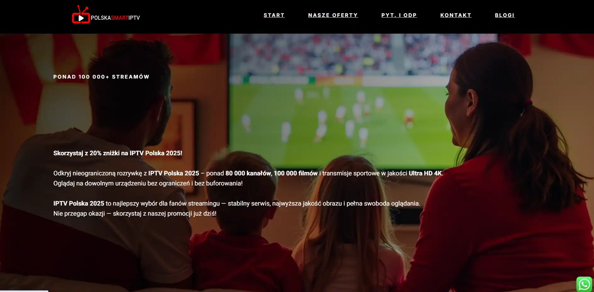 Rodzina ogląda sport na ekranie telewizora – TV online IPTV Polska 2025 w jakości Ultra HD 4K